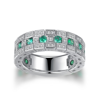 Round Cut Emerald 925 Sterling Silver Women's Wedding Band