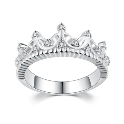 Crown Round Cut Gemstone 925 Sterling Silver Promise Rings For Her