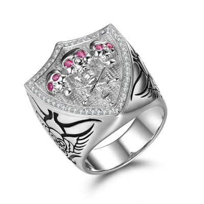 Unique Pink Sapphire Sterling Silver Skull Ring