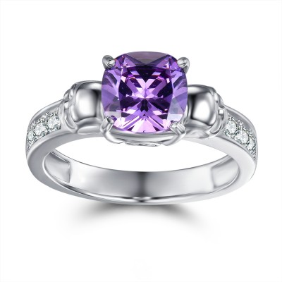 Emerald Cut Amethyst Gemstone 925 Sterling Silver Skull Ring