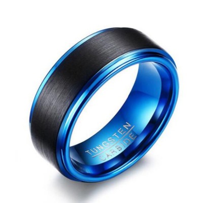 Tungsten Black & Blue Men's Ring