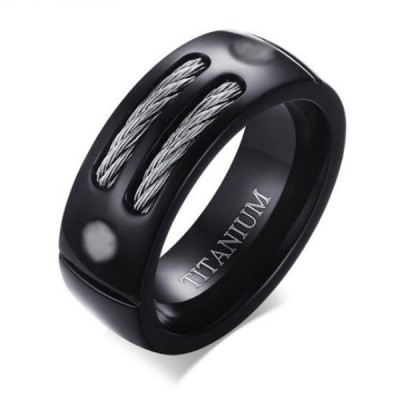 Titanium Round Cut White Sapphire Black Men's Ring