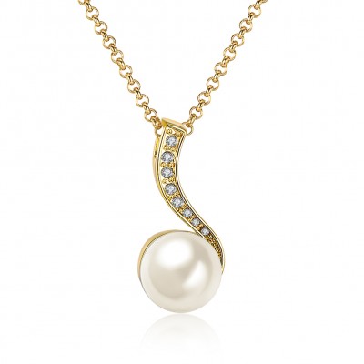 Pearl Round Cut White Sapphire Gold/Silver Titanium Necklaces