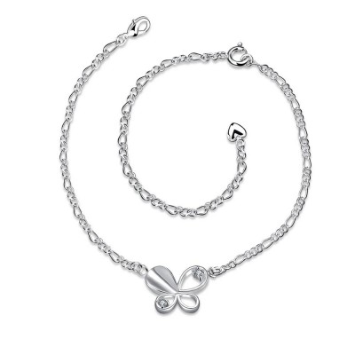 Round Cut White Sapphire Silver Heart Titanium Anklets