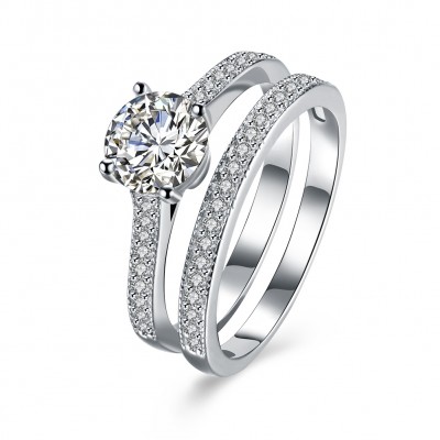 Round Cut White Sapphire S925 Silver Ring Sets