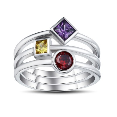 Multicolor Princess Cut Gemstone Sterling Silver Cocktail Ring