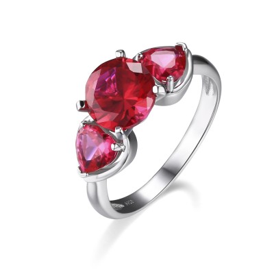 Heart Cut Ruby 925 Sterling Silver Promise Rings For Her