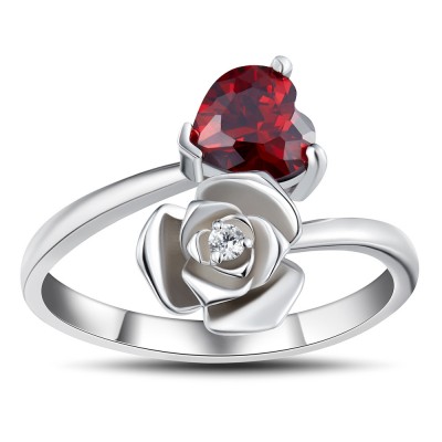 Heart Cut Garnet 925 Sterling Silver Promise Rings For Her