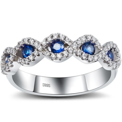 Round Cut Sapphire 925 Sterling Silver Women's Wedding Bands