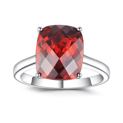 Cushion Cut Ruby 925 Sterling Silver Birthstone Ring