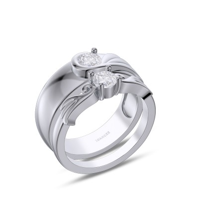 Round Cut White Sapphire 925 Sterling Silver Wing Couple Rings