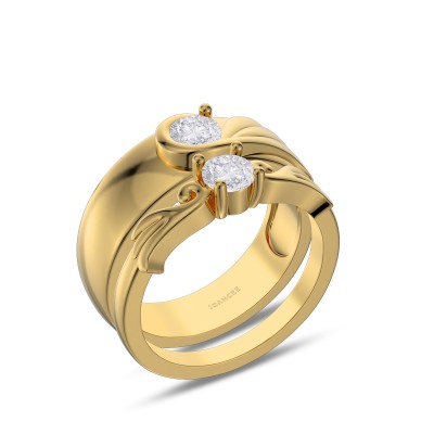 Yellow Gold Round Cut White Sapphire 925 Sterling Silver Wing Couple Rings