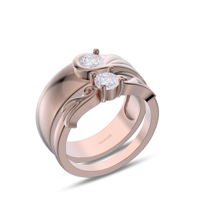 Rose Gold Round Cut White Sapphire 925 Sterling Silver Wing Couple Rings