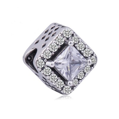 Princess Cut Stone Charm Sterling Silver