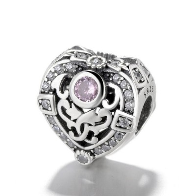 Heart with Pink Stone Charm Sterling Silver