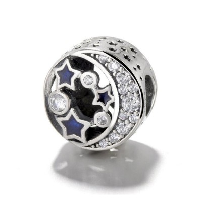 Moon & Blue Stars Charm Sterling Silver