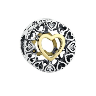 Gold & Silver Heart Charm Sterling Silver