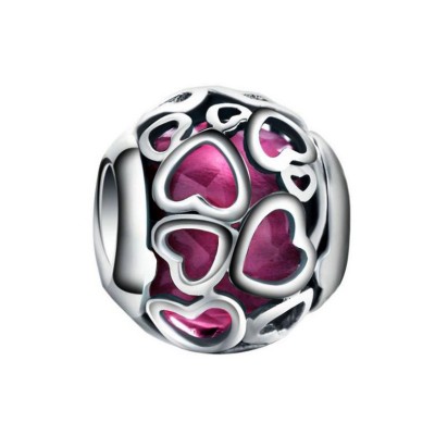 Fuchsia Hearts Charm Sterling Silver