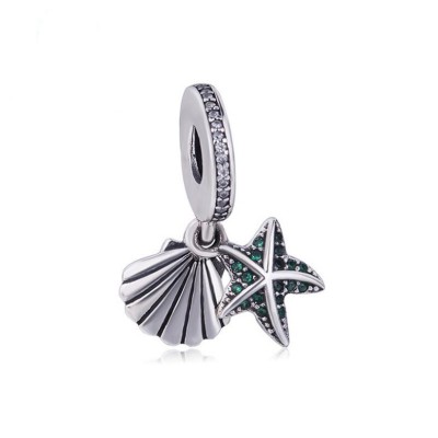 Green Starfish & Shell Charm Sterling Silver