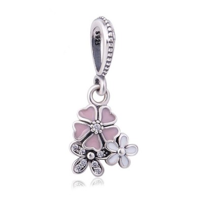 Pink & White Flowers Charm Sterling Silver