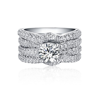 Round Cut 925 Sterling Silver White Sapphire 3 Piece Ring Sets