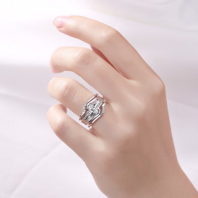 Marquise Cut S925 Silver White Sapphire 3 Piece Ring Sets