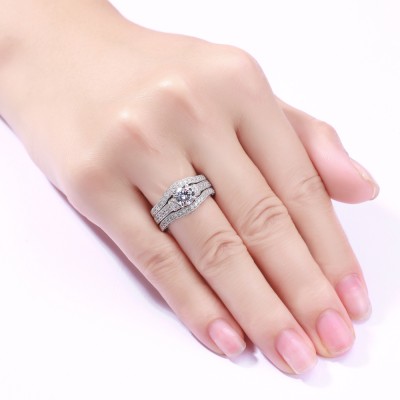 Round Cut White Sapphire 925 Sterling Silver 3 Piece Ring Sets