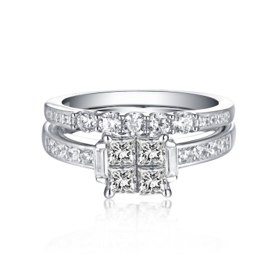 Princess Cut 925 Sterling Silver White Sapphire Ring Sets