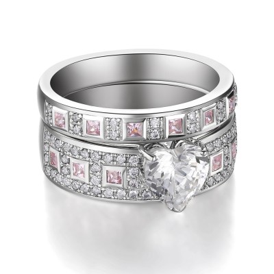 Heart Cut Pink Sapphire 925 Sterling Silver Bridal Sets