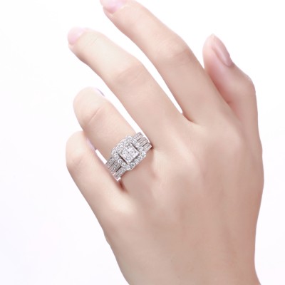 Women's Princess Cut White Sapphire 925 Sterling Silver Bridal Sets