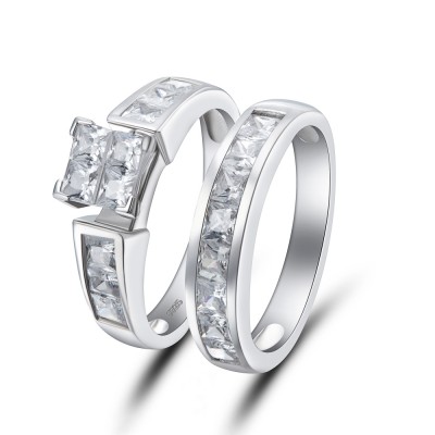 Princess Cut 925 Sterling Silver White Sapphire Bridal Sets