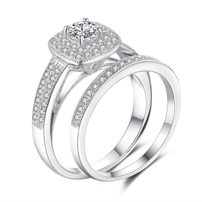 Women's Round Cut White Sapphire Sterling Silver Bridal Sets