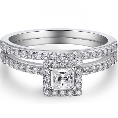 Princess Cut White Sapphire 925 Sterling Silver Bridal Sets