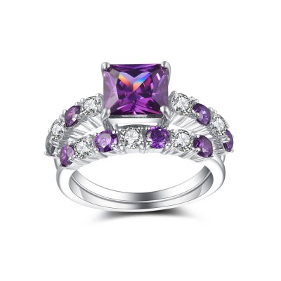 Radiant Cut Amethyst 925 Sterling Silver Bridal Sets