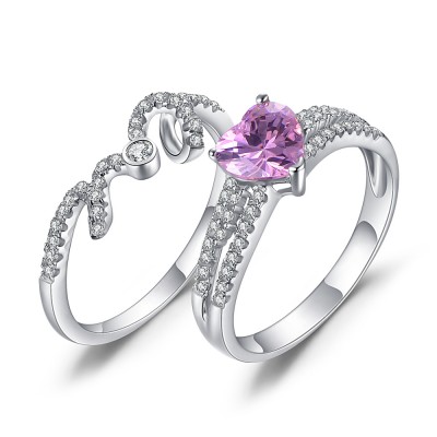 Heart Cut Amethyst 925 Sterling Silver Bridal Sets