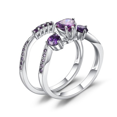 Heart Cut Amethyst 925 Sterling Silver Bridal Sets