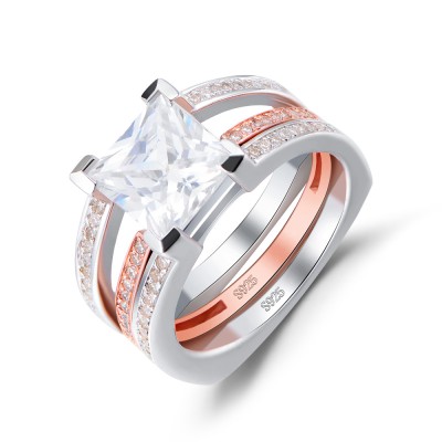 Rose Gold Princess Cut White Sapphire 925 Sterling Silver Bridal Sets