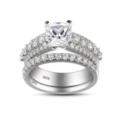 Princess Cut White Sapphire Sterling Silver Women's Bridal Ring Set