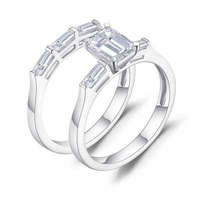 Emerald Cut White Sapphire 925 Sterling Silver Bridal Sets