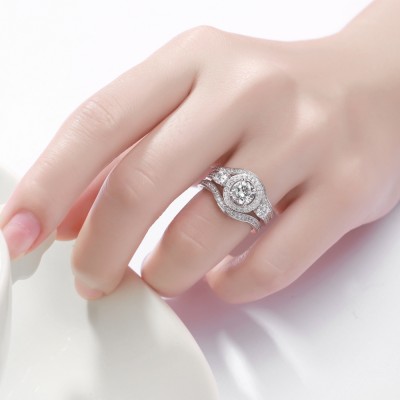 Round Cut White Sapphire 925 Sterling Silver 3-Piece Ring Sets