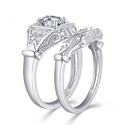 Round Cut White Sapphire 925 Sterling Silver Ring Sets