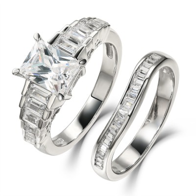 Radiant Cut White Sapphire 925 Sterling Silver Bridal Sets