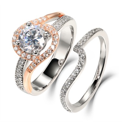 Round Cut White Sapphire Rose Gold 925 Sterling Silver Bridal Sets