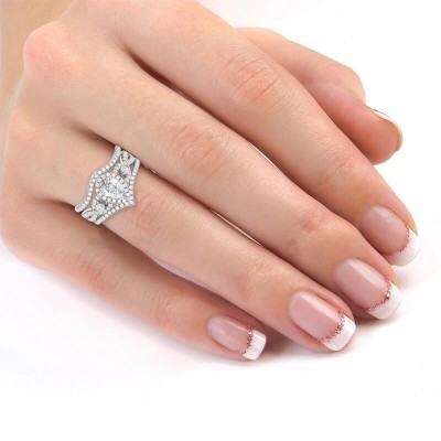 Pear Cut White Sapphire 925 Sterling Silver Twisted Halo 3-Piece Bridal Sets