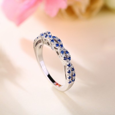 Twisted Round Cut Blue & White Sapphire 925 Sterling Silver Women's Wedding Band