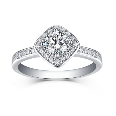 Round Cut 925 Sterling Silver Halo White Sapphire Engagement Rings