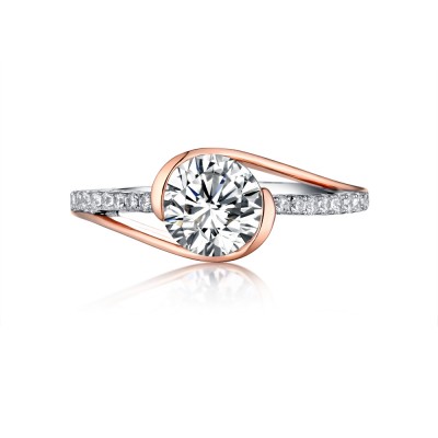 Round Cut 925 Sterling Silver Rose Gold White Sapphire Engagement Rings