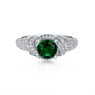 Round Cut S925 Silver Emerald Sapphire Art Deco Engagement Rings