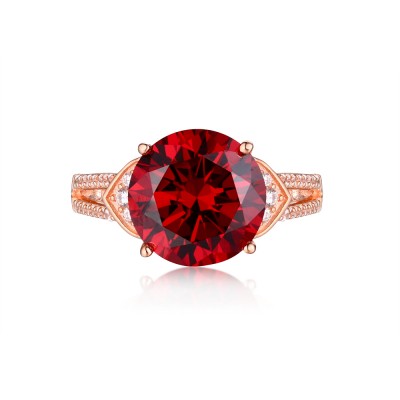 Round Cut Ruby Rose Gold 925 Sterling Silver Engagement Rings