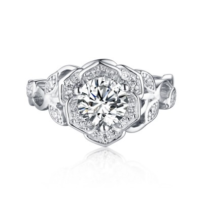 Round Cut S925 Silver White Sapphire Art Deco Engagement Rings